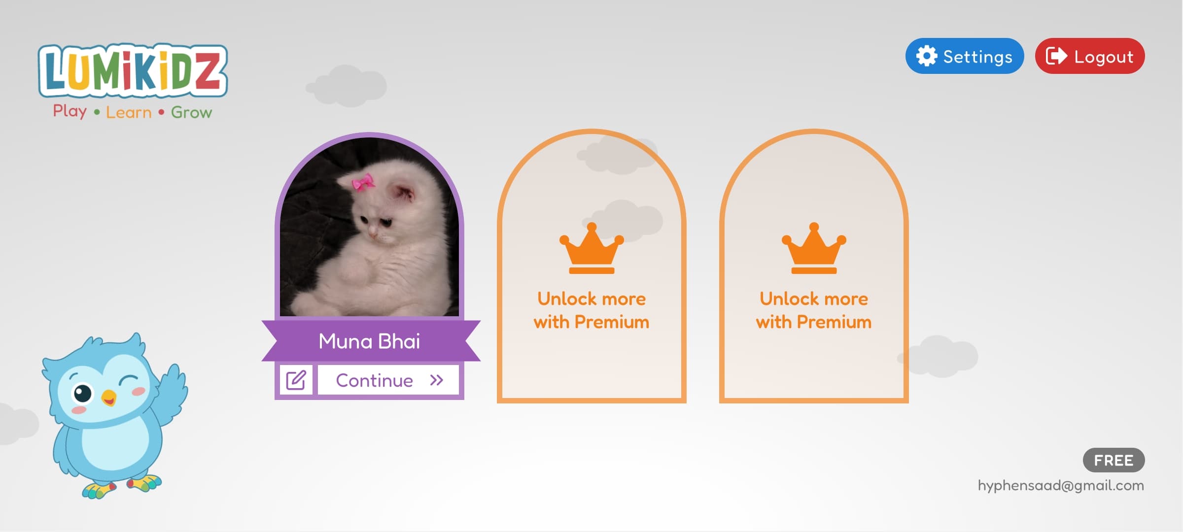 Parent dashboard with child profiles